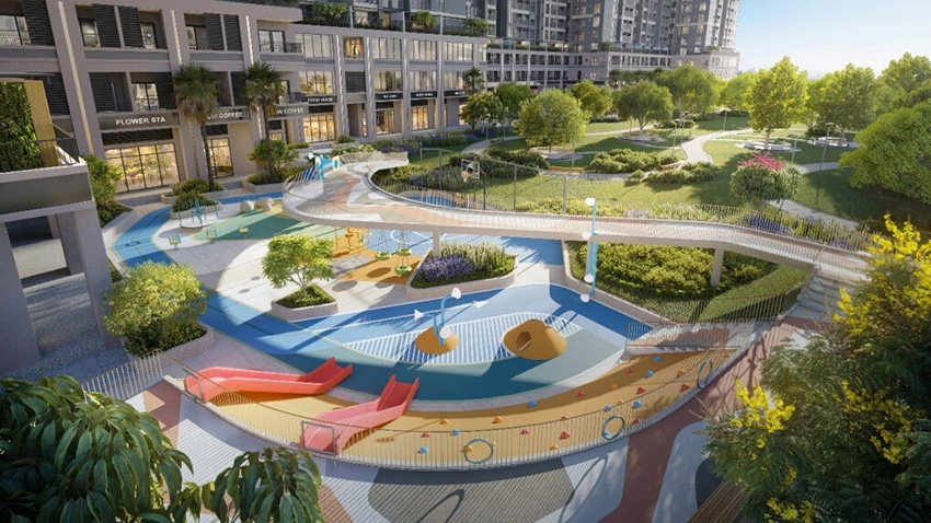 Phối cảnh công viên đa thế hệ Amazone Park với điểm nhấn mảng xanh và sân chơi cho trẻ. Ảnh: TT Capital